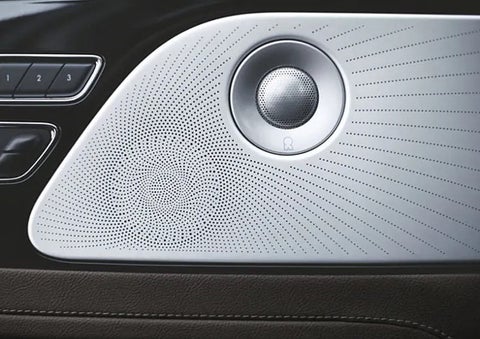 Two speakers of the available audio system are shown in a 2023 Lincoln Aviator® SUV | John Vance Auto Group in Guthrie OK